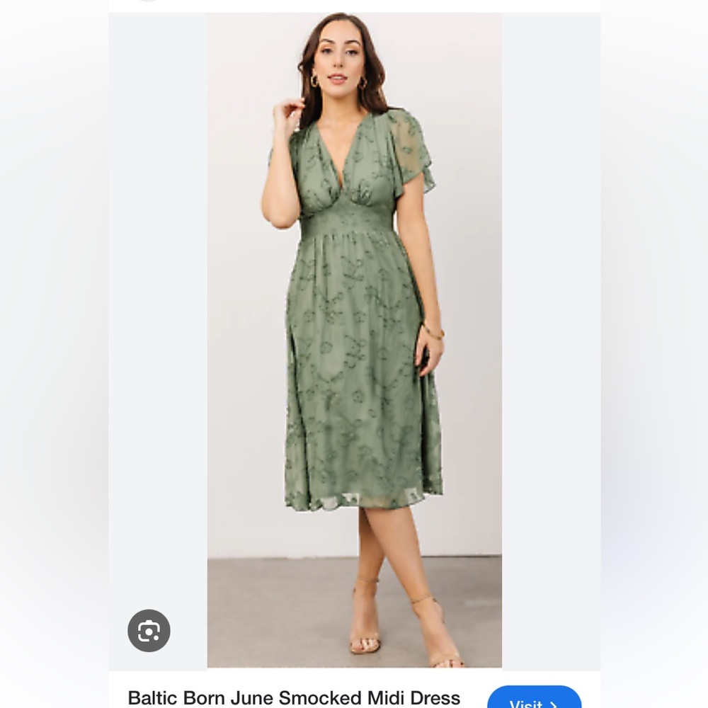 Baltic Born Green Ruched Tiered Midi Dress